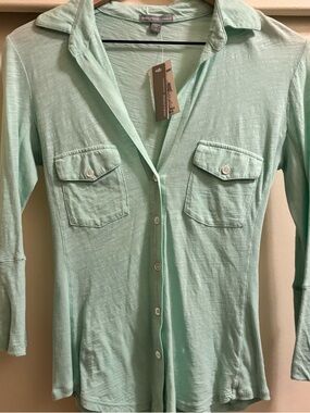 NWT James Perse Mint Sheer Slub Side Panel Button Down Shirt.